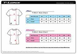 T-Lonx 男版/女版運動 T-Shirt 尺寸表